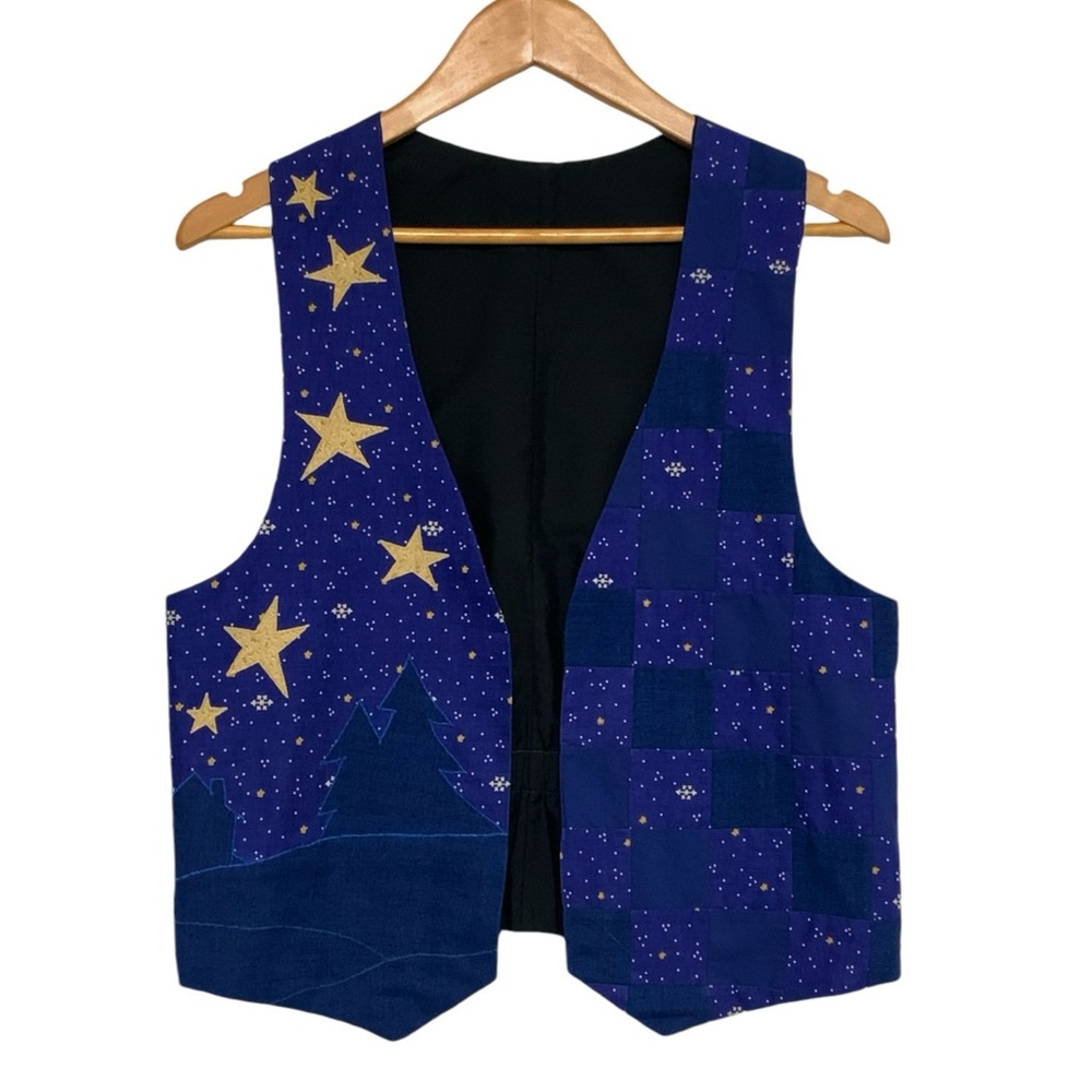 Vintage 90’s Handmade Starry Night Quilted Christmas Vest - Picture 2 of 10